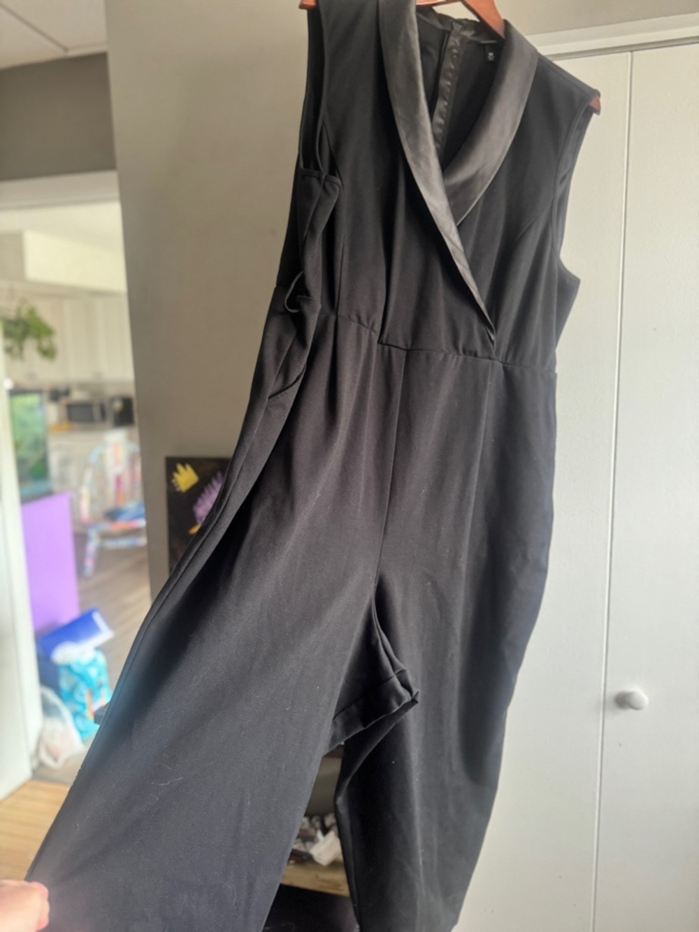 Torrid Studio Tuxedo Jumpsuit Black Satin Accent Wide Leg Plus Size 30 - Picture 5 of 14